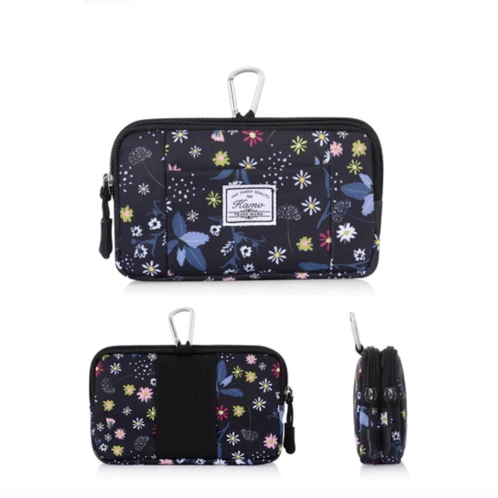 Black with floral print belt loop wallet & phone case